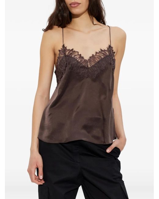 IRO Brown Lace-Trim Sleeveless Blouse