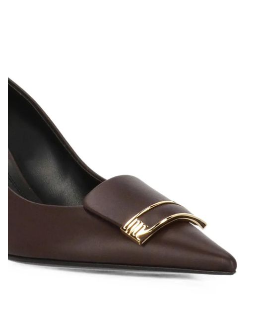 Sergio Rossi Brown Sr Evolv Plaque-Detail Pointed-Toe Heeled Pumps