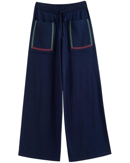 Chinti & Parker Blue Santorini Contrast-stitch Cotton-cashmere Trousers