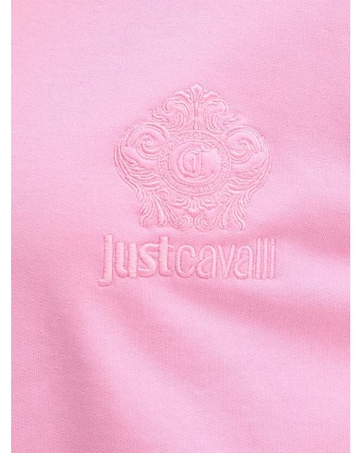 Just Cavalli Pink Logo-Embroidered Hoodie