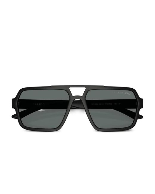 Prada Linea Rossa Black Geometric-Frame Sunglasses for men