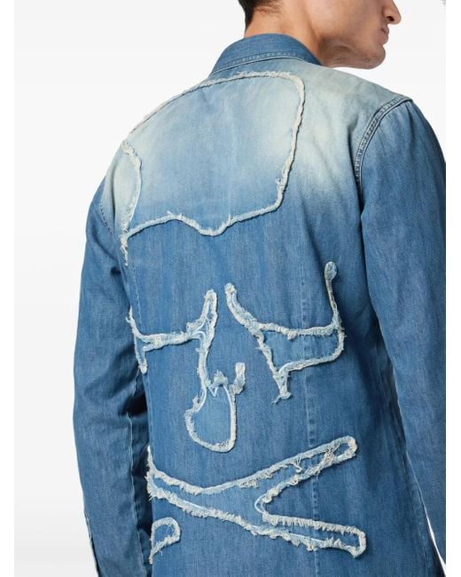 Philipp Plein Blue Skull-Appliqué Shirt for men