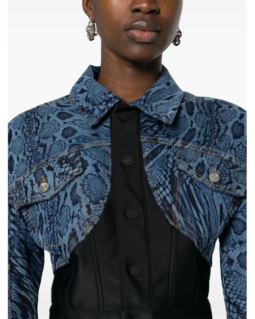 Mugler Blue Snake-Print Panelled Denim Jacket