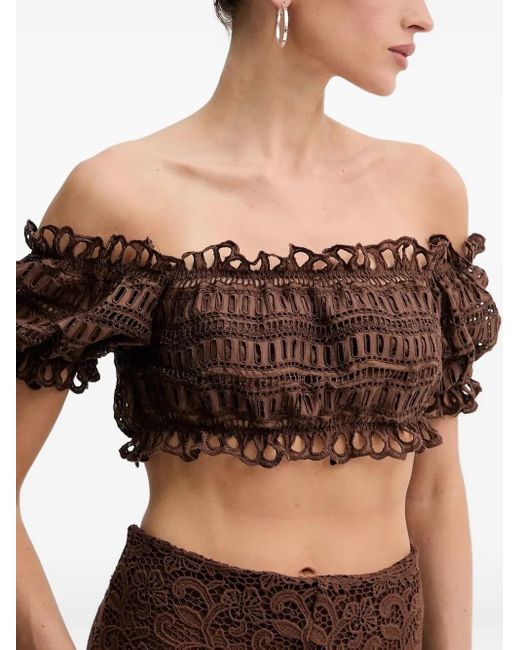 Ermanno Scervino Black Off-Shoulder Embroidered-Eyelet Top