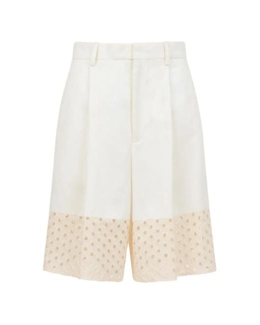 Marni White Gabardine Shorts With Broderie Anglaise Panels