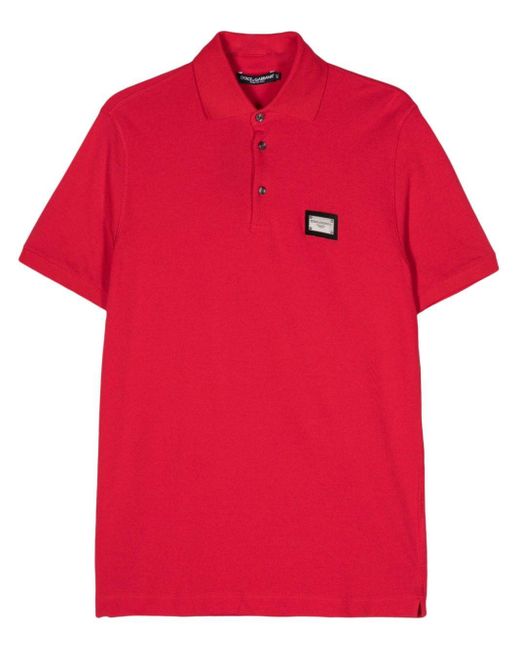 Dolce & Gabbana Red Logo-plaque Polo Shirt for men