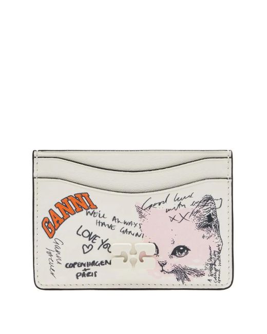 Ganni Gray Kitty Logo Cardholder