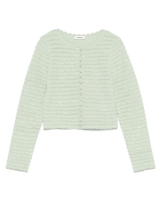 Sandro ビジュートリム カーディガン Green