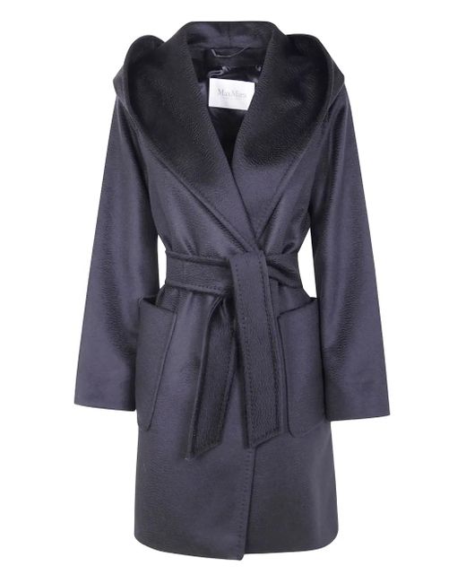 Max Mara Blue "Rialto" Belted Hoodie Classic Coat