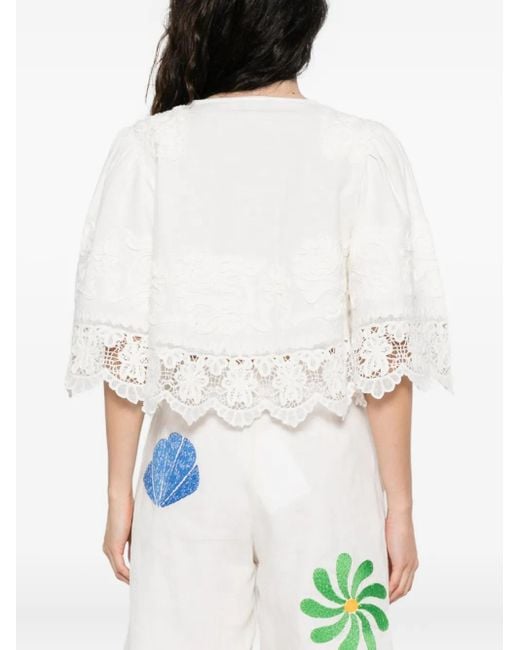 Sea White Lace-Trimmed Buttoned Blouse