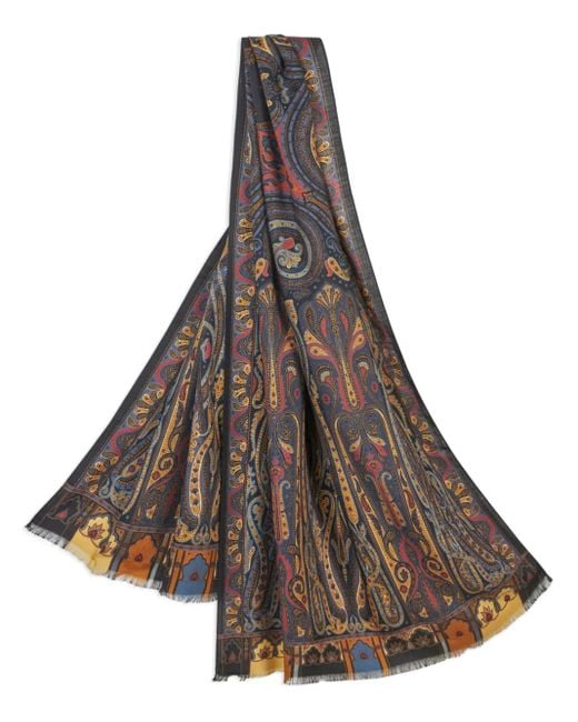 Etro Brown Printed Wool And Silk Scarf