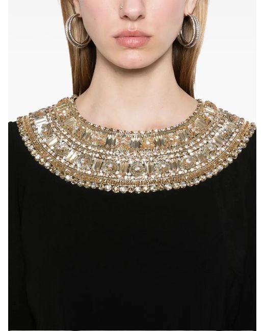 Dina Melwani Black Crystal-Embellished Floor-Length Maxi Gown Dress