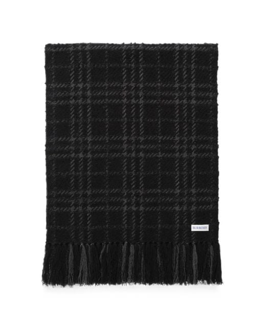 Burberry Black Embellished Check Bouclé Scarf