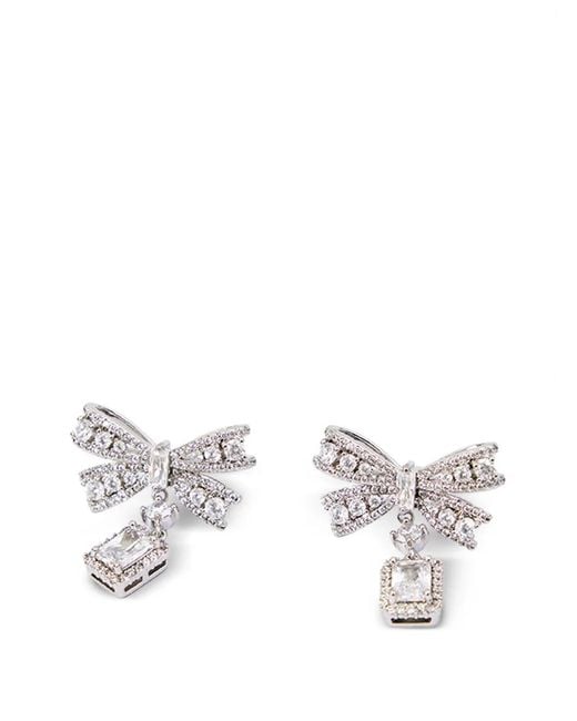 Self-Portrait White Crystal Bow Drop Earrings