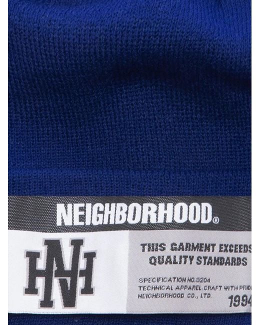 Neighborhood Blue Logo-Patch Beanie Hat for men