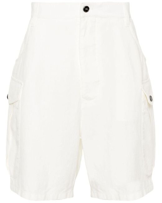 Giorgio Armani White High-waist Linen Cargo Shorts for men
