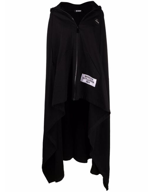 Raf Simons Cotton Long Hooded Cape Coat in Black - Lyst