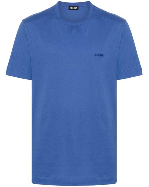 Zegna T-shirt Met Geborduurd Logo in het Blue voor heren