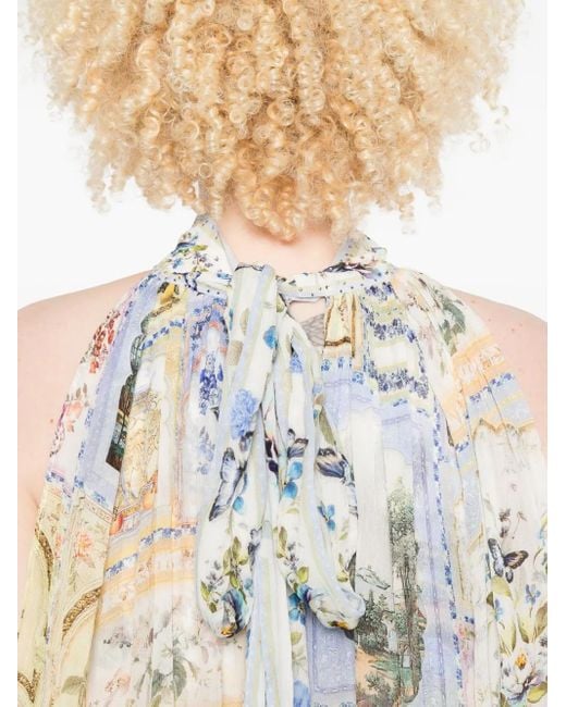 Camilla White Floral-Print Tiered Midi Dress