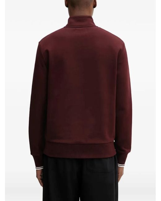 Fred Perry Purple Half-Zip Embroidered-Logo Sweater for men