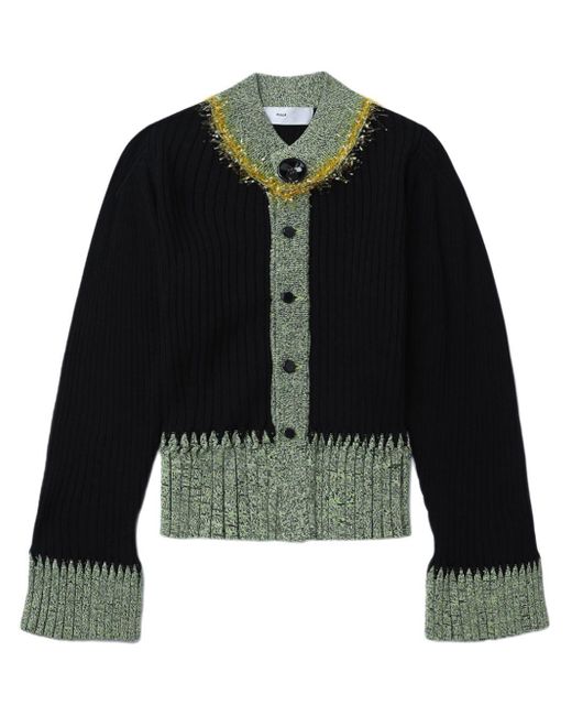 Toga Black Contrast-trim Ribbed-knit Cardigan