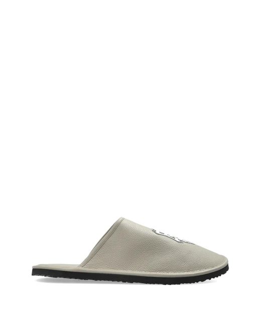 Off-White c/o Virgil Abloh White Logo Print Leather Slippers for men