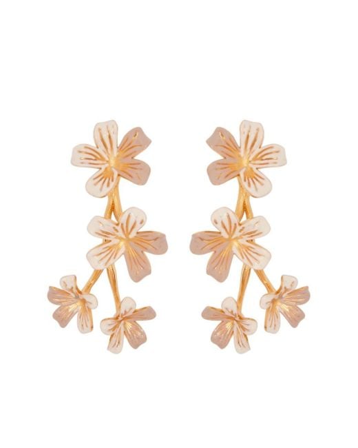 Oscar de la Renta White Flower Branch Clip-on Earrings