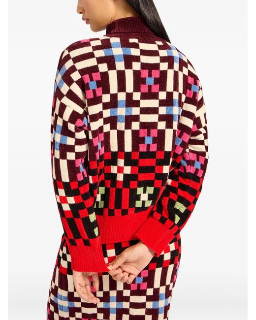 LaDoubleJ Red Geometric-Pattern Sweater