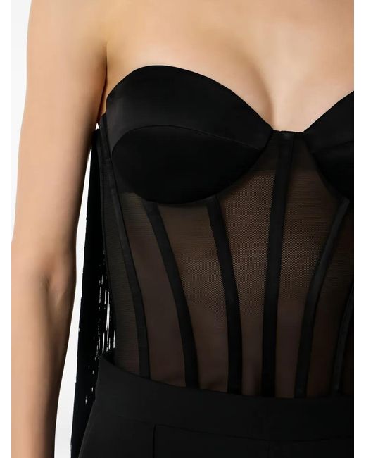 Elisabetta Franchi Black Tulle Fringe Bustier Top