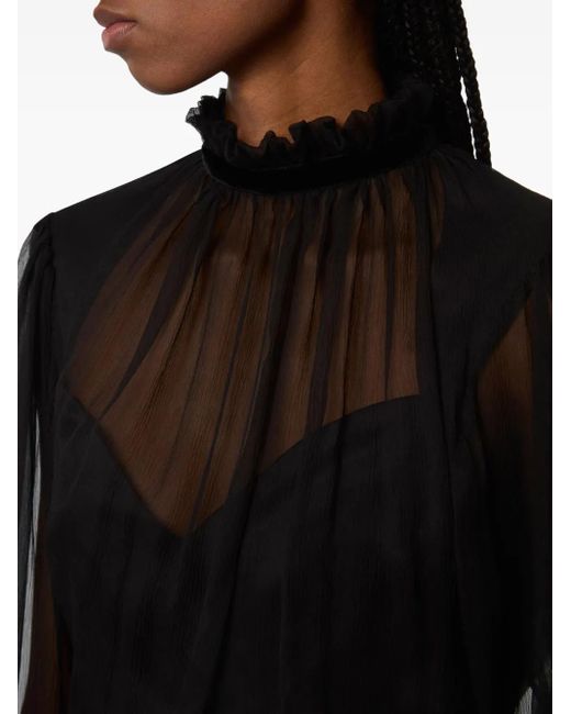 Nina Ricci Black Gerüschtes Oberteil mit Stehkragen