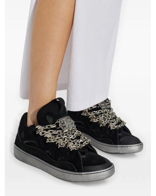 Lanvin Black Curb Chain-Embellished Leather Sneakers