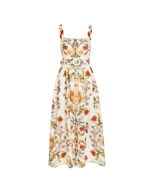 Borgo De Nor Metallic Petra Floral-Print Belted Midi Dress