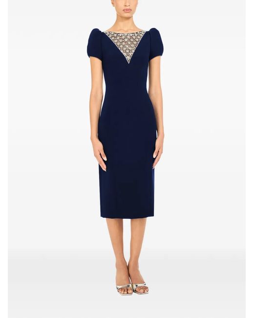 Jenny Packham Women's Blue Vienna Embellished Short-Sleeved Midi Dress