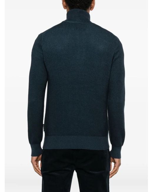 Marc O' Polo Blue Zip Funnel-Neck Sweater for men