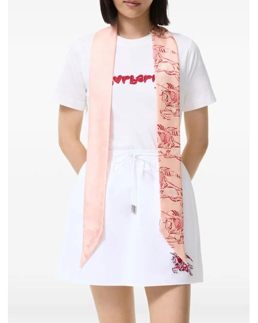 Burberry Pink Skinny Heart Knight Silk Scarf