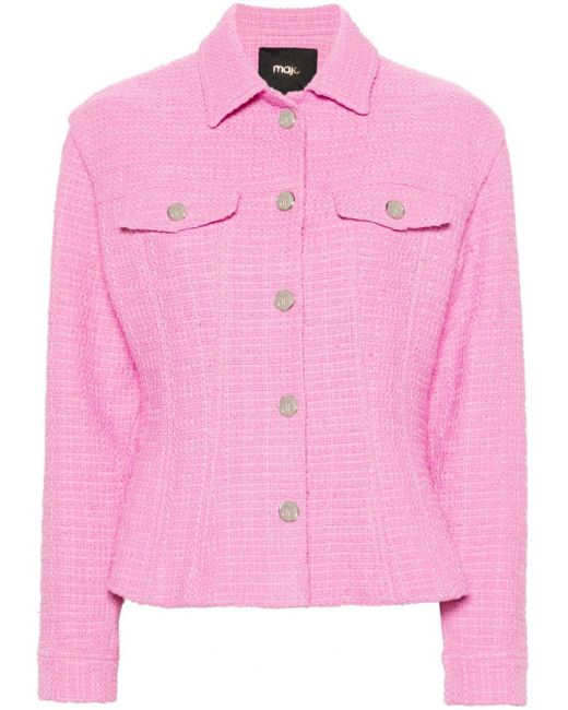Maje Pink Single-breasted Tweed Blazer