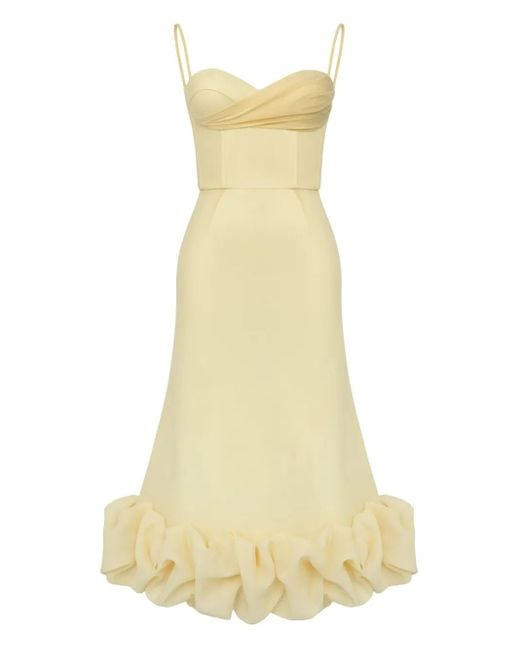 POST MERIDIEM Yellow Draped-Bodice Flounced Bustier Dress