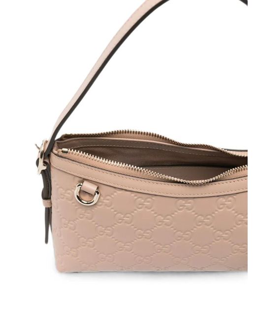 Gucci Natural Small Gg-Embossed Leather Tote Bag
