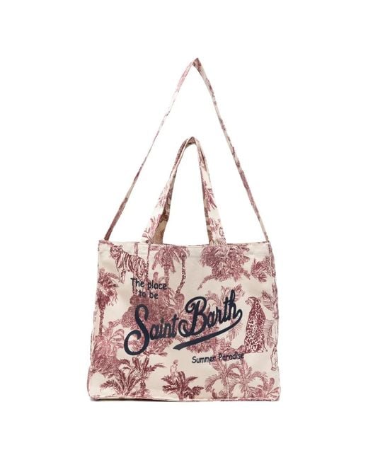 Mc2 Saint Barth Pink Tropical-Print Tote Bag