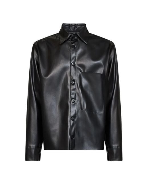 Costumein Black Leather-Effect Chest-Pocket Shirt for men