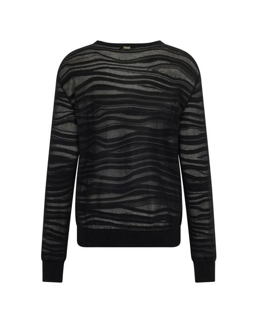 Herno Black Striped Round-Neck Sweater
