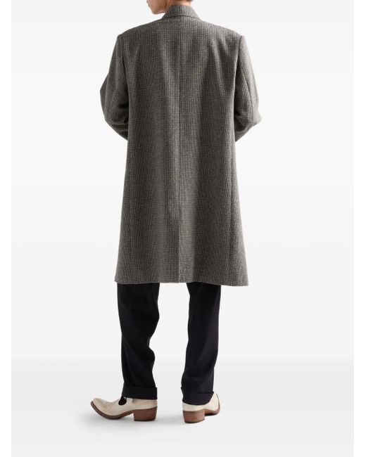 Prada Gray Houndstooth-Check Wool Single-Breasted Coat for men