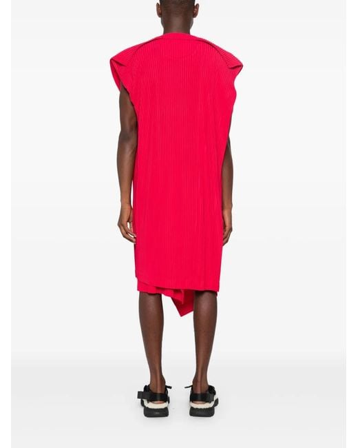 Homme Plissé Issey Miyake Red Rectangle Plissé-Effect T-Shirt for men