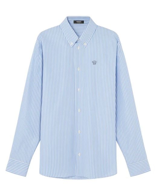 Versace Blue Medusa Striped Shirt for men