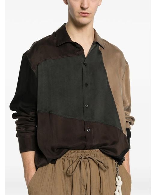 Song For The Mute Black Patchwork Button-Fastening Shirt for men