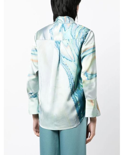 Jonathan Simkhai Blue Elika Marble-Print Shirt