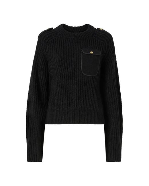 Pinko Black Ribbed-Knit Epaulette Sweater