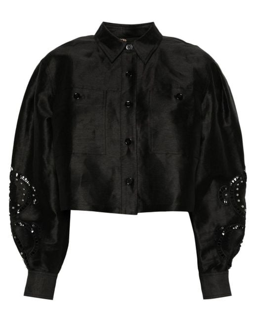 Maje Black Stud-embellished Cropped Shirt