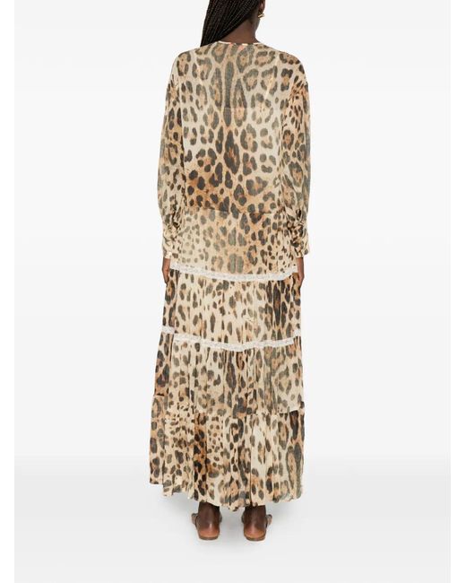 ERMANNO FIRENZE White Leopard-Print Lace-Trim Midi Dress