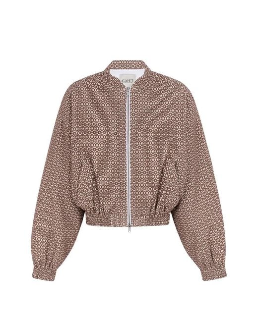CAYET Brown Rose Geometric-Print Bomber Jacket